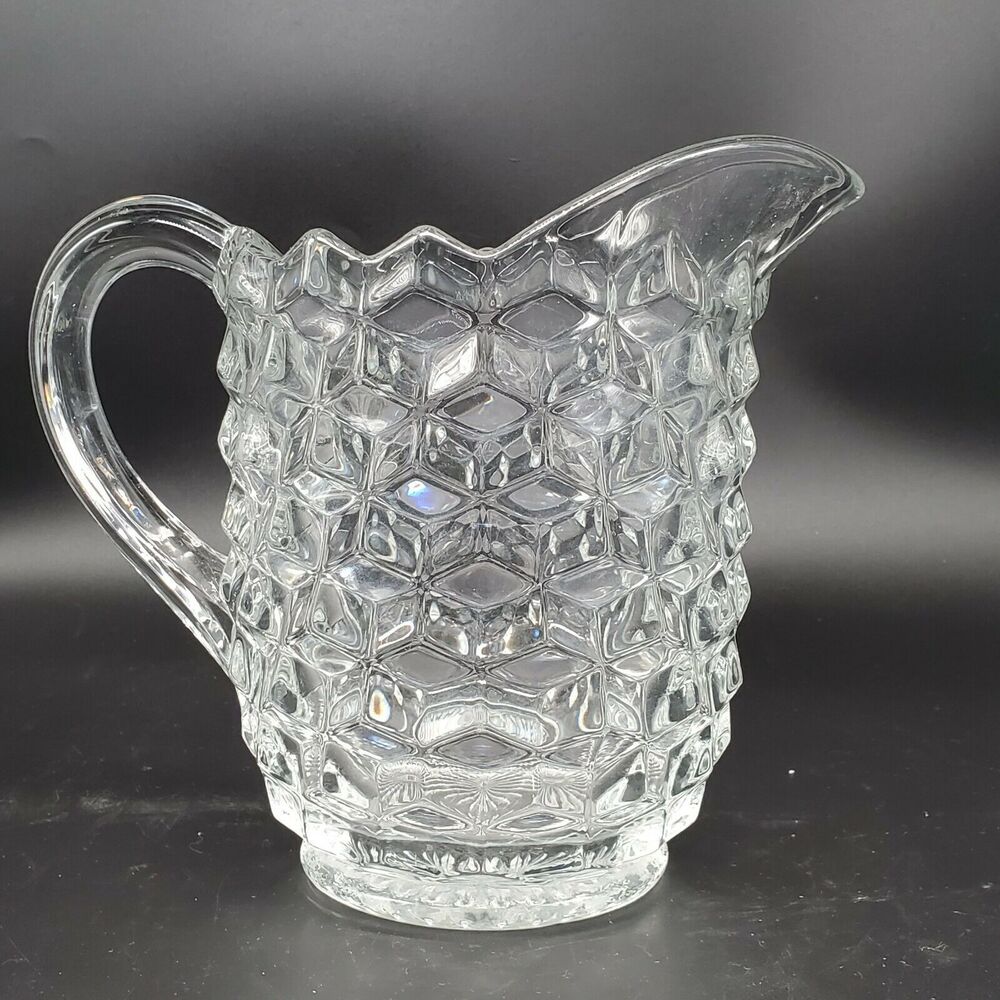 Fostoria 7 in 39 oz Water Tea Pitcher Fostoria Clear Cubist No chips!